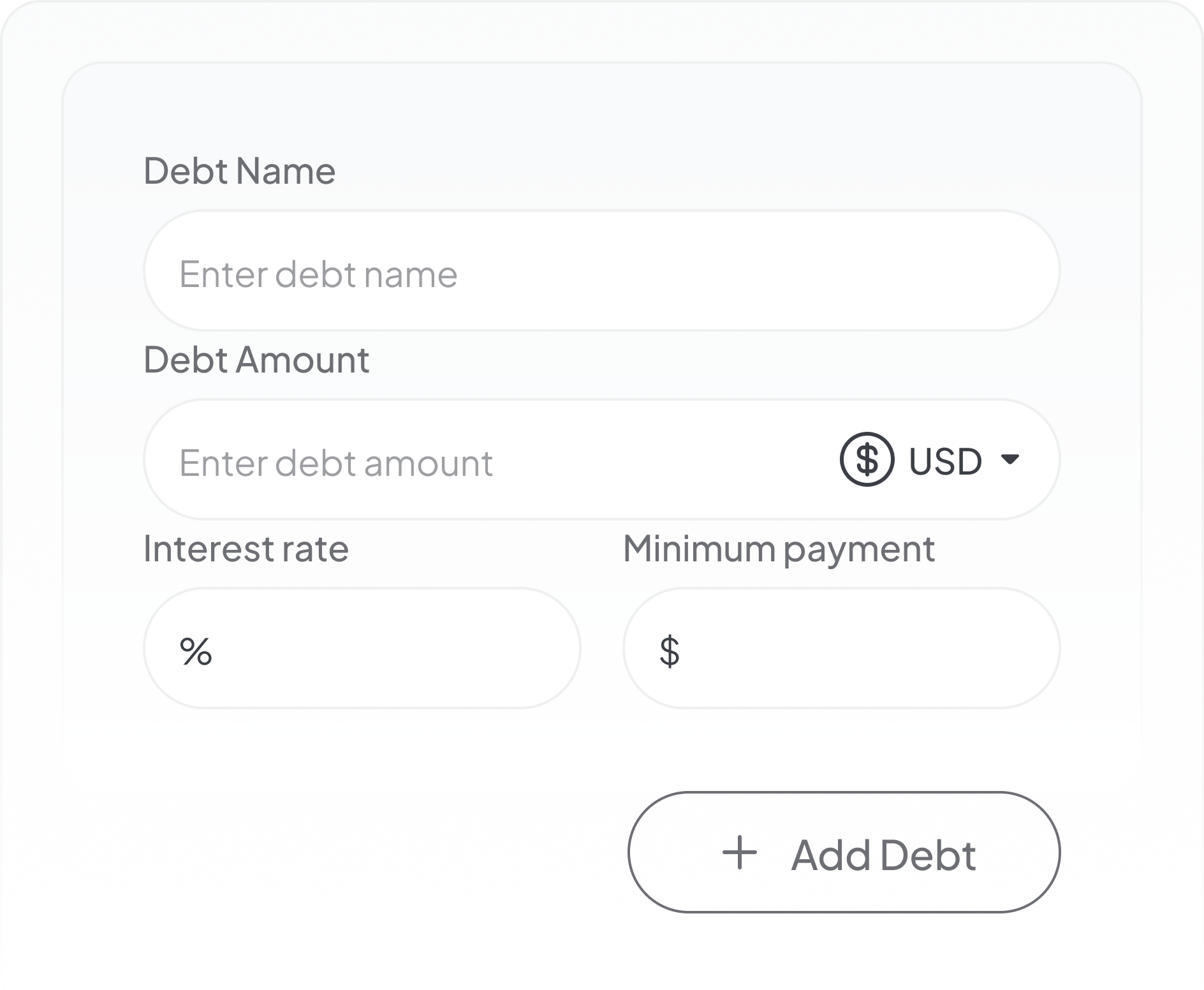 Add Your Debts & Income